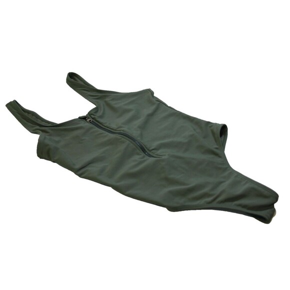 Womens Half Zip One Piece Olive Green Nylon Spandex Swimsuit Beach Pool Sz Med - Picture 1 of 5